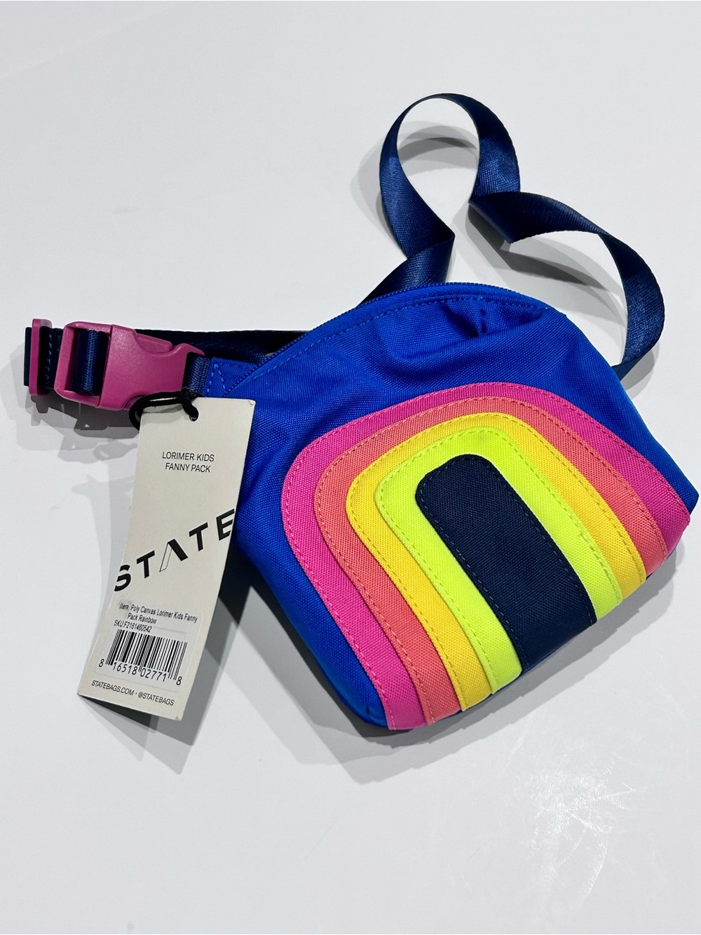 STATE Lorimer Kids Fanny Pack Crossbody Bright Rainbow Detail. 5.5” x 5.5” New